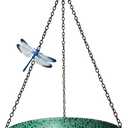 Hanging Bird Baths for Outside, 11 inch Outdoor Metal Bird Feeder for Garden Yard Decor Green