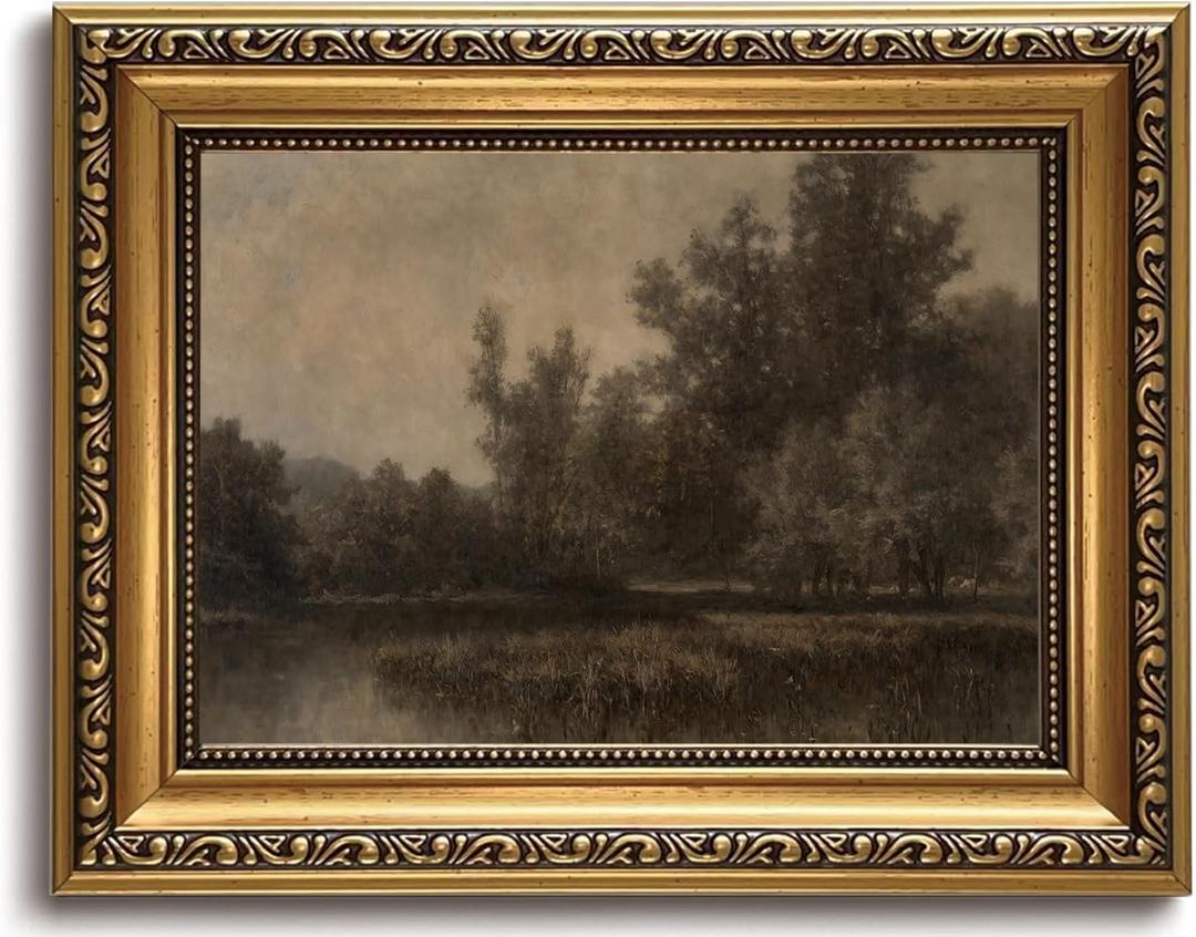 LHHJDIO Vintage Gold Framed Wall Art Moody Landscape Canvas Wall Art Farmhouse Fall Picture Wall Decor Rustic Landscape Art Prints for Living Room Bedroom Office 8"x10"