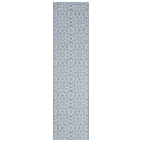 Nicole Miller New York Patio Country Julia Transitional Geometric Indoor/Outdoor Runner Area Rug, Blue/Grey, 1'9"x7'2"
