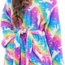 Doctor Unicorn Girls Leopard Cat Robe Kids Fleece Warm Hooded Bathrobe (10-11 Years)