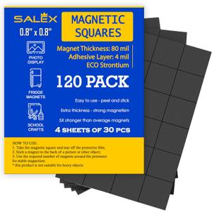 2 x Small Magnets for Crafts with Adhesive Backing 0.8 x 0.8 in - Pack of 120 Self Sticky Magnetic Dots Peel and Stick - Cut Square Magnet Stickers for Fridge, DIY, Classroom