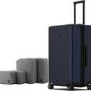 LEVEL8 Elegance Checked Luggage, 24 Inch Hardside Suitcase, Lightweight Matte Hardshell with Tsa Lock, Large Suitcases with Spinner Wheels, Navy Blue