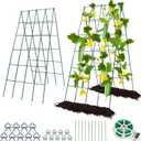 Cucumber Trellis for Raised Bed, Rifny 16.5 x 40 Inch Metal Trellis for Climbing Plants Outdoor with Plant Clips Twist Ties, Garden Plant A-Frame Trellis for Vegetable Pea Tomato (Green, 2 PCS)