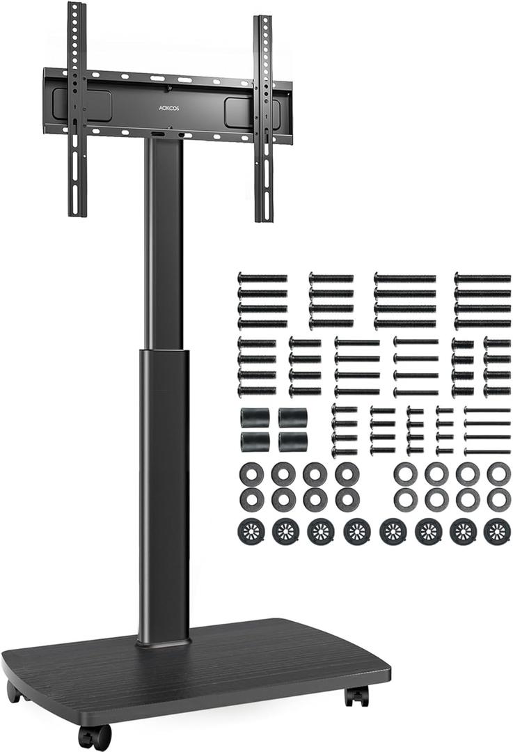 Rolling TV Stand for 32-65 Inch TVs with Hardware Set, Portable Mobile TV Stand on Wheels, 8-Level Height Adjustable TV Cart with Swivel & Tilt Mount for Bedroom/Living Room/Office/Corner, Cream Color