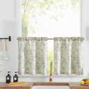 jinchan Floral Linen Tier Curtains Floral Sage on Beige Cafe Curtains 24 Inch Length Kitchen Living Room Bedroom Bathroom Farmhouse Rustic Country Rod Pocket 2 Panels