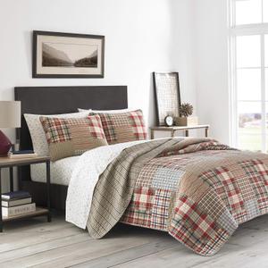 Eddie Bauer - Twin Quilt Set, Reversible Cotton Bedding with Matching Sham, Lightweight Home Decor for All Seasons (Hawthorne Brown, Twin)