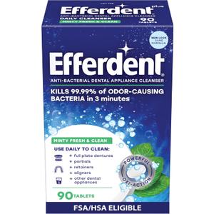 Efferdent Denture Cleaner Tablets  Dental Appliances, Aligners, Mouth Guard, and Retainer Cleaner Tablets, Minty Fresh & Clean, 90 Count