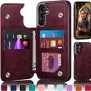 Designed for Samsung Galaxy A15 5G Case Wallet with Card Holder, [Magnetic Clasp Cover] [RFID Blocking Leather Protection] Shockproof Women Men Cases for Samsung A15 Wine Red