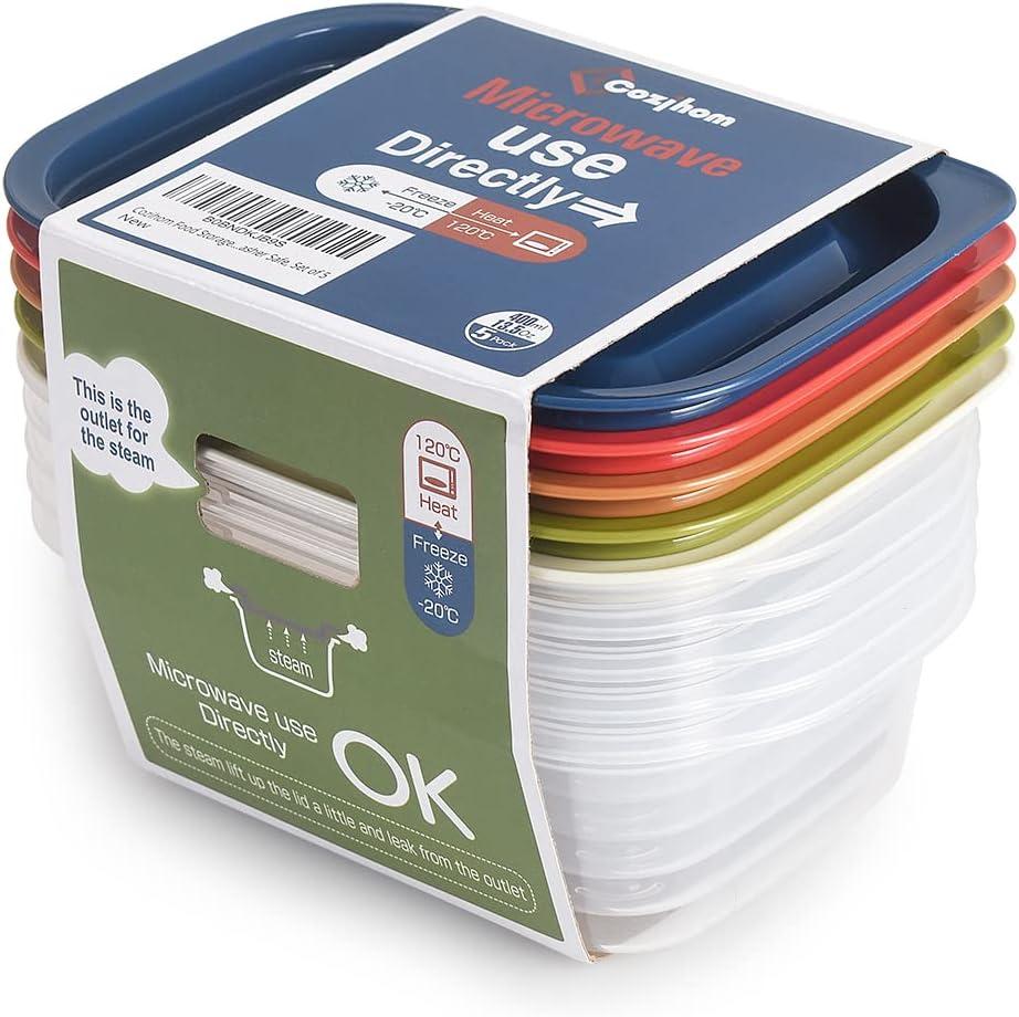 Food Storage Containers with Lids, BPA-Free Meal Prep Storage Box, Reusable, Stackable, with Lids and Steam Vent, Microwave & Dishwasher Safe, 13Oz/400ml, Set of 5