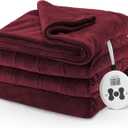 Sunbeam Electric Royal Luxe Microplush Heated Blanket, 12 Heat Settings, 12-Hour Selectable Auto Shut-Off, Fast Heating, Warm and Cozy, Cabernet Color, Full, 84" x 72"