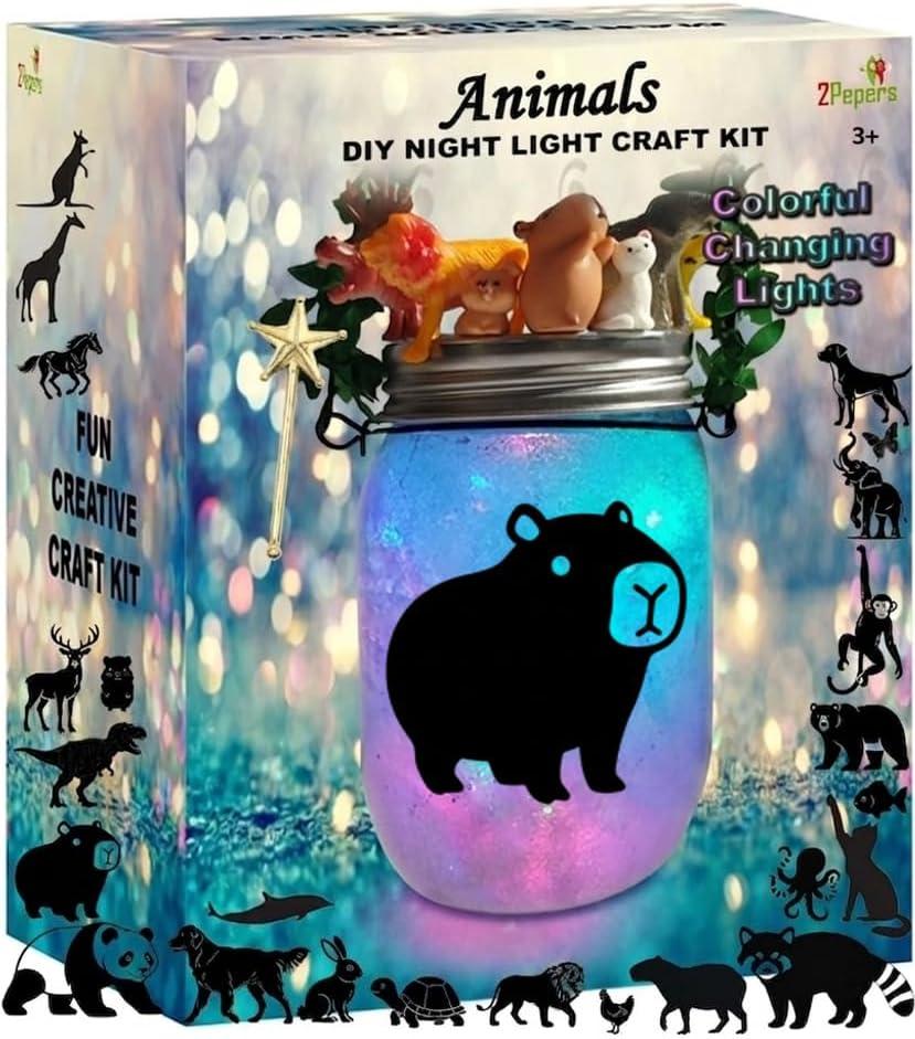 2Pepers DIY Animals Lantern Night Light Arts and Crafts for Kids Ages 3-12, Best Animal Gift for Boys & Girls, Make Your Own Birthday Present Toy Project