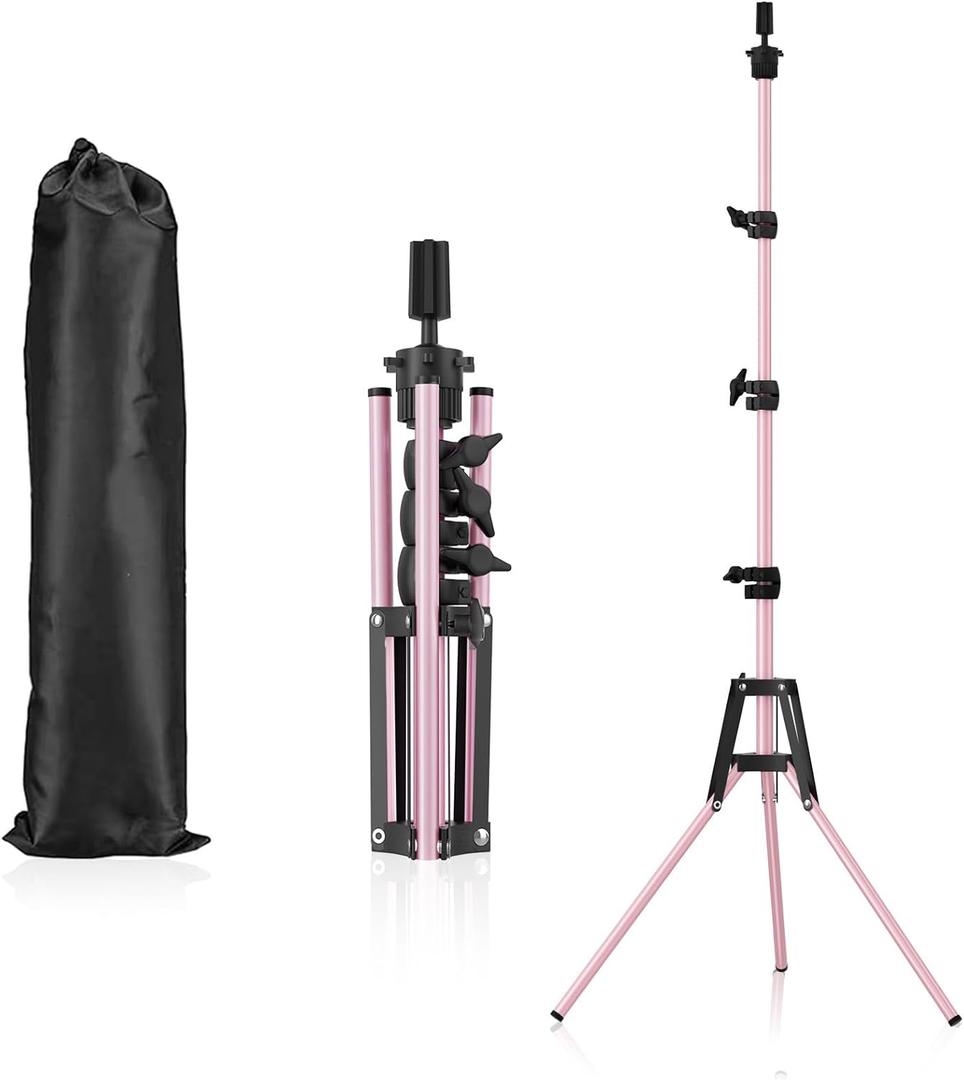 Mannequin Head Stand, Adjustable Wig Stand, Reinforced Metal Mannequin Head Stand for Cosmetology Hairdressing Training, Pink