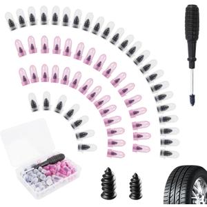 60PCS Tire Repair Rubber Nail Kit, Screw in Tire Plugs with Screwdriver, Tire Repair Screws Individual Packaging, Universal for Car Motorcycle Truck Tubeless Tire Puncture Repair