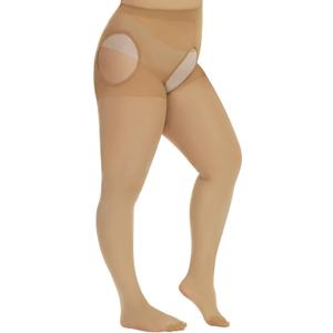 Yilanmy Plus Size Suspender Pantyhose for Women, 40D Sheer Tights Garter Belt Thigh High Stockings (Beige, XXL)