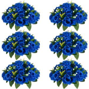 NUPTIO Flower Ball Arrangement Bouquet - 6 Pcs 9.5 inch Diameter Royal Blue Fake Flowers Roses Balls for Centerpieces Tables - Artificial Rose Arrangements for Wedding Centerpiece Table Decorations