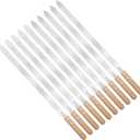 Idong 10 PCS Kabob Skewers 23.6" Flat Stainless Steel BBQ Skewers for Grilling Meat with Wood Handle and Tip Guards, Heavy Duty Reusable for Koobideh Persian Brazilian Shish Kebab (Natural wood)