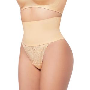 HBselect Tummy Control Thong Shapewear for Women Seamless Shapewear Thong Sexy Panty with Lace Body Shaper Underwear Beige