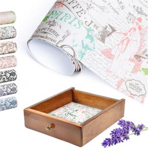 Scented Drawer and Shelf Liners - Vintage Charm - Six (6) Large 14 x 19.6 Inch Sheets - Non-Adhesive Paper Sheets for Closet Shelves and Dresser Drawers - (Vintage Paris) (French Lavender)