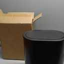 Anzoymx Stainless Steel Bathroom Trash Cans 1.8 Gallons Small Garbage Can with Pop up Lid, Metal Narrow Wastebasket, Slim Waterproof Litter Trash Bins Set for Bedroom, Toilet, Office (Black)