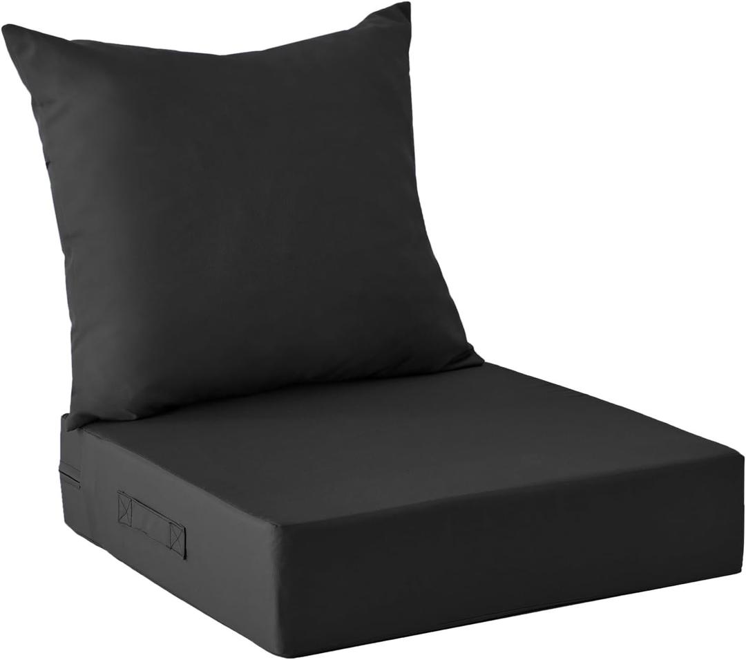 IPYNBAP Outdoor Cushions for Patio Furniture,Outdoor Seat Cushion Set 24 x 24 x 4 Inch,Waterproof & Fade Resistant Outdoor Chair Cushions,Deep Patio Chair Cushion with Removable Cover,Black