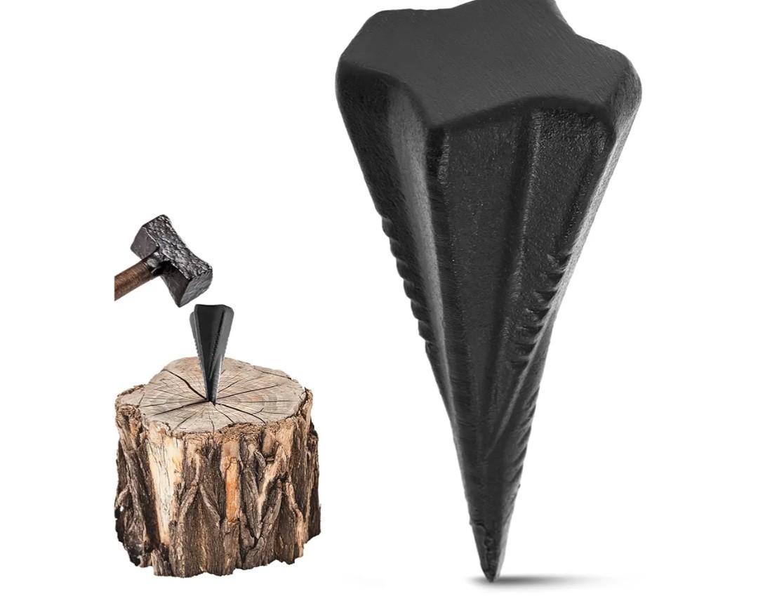 1 Pcs 4 Lbs Wood Splitting Wedges Manual Log Splitter Wedge 4-Direction Diamond Design Forged Steel Tool for Easy Wood Splitting Splits Firewood into 4 Pieces Less Effort (Black)