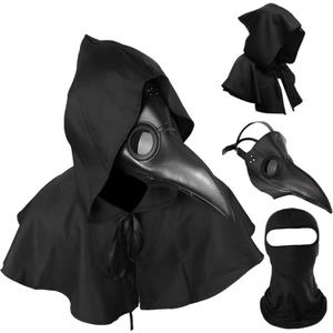 HAOSUN Plague Doctor Mask and Cloak Halloween Costumes for Men 3 in 1 Scary Masks for Adult (Black)