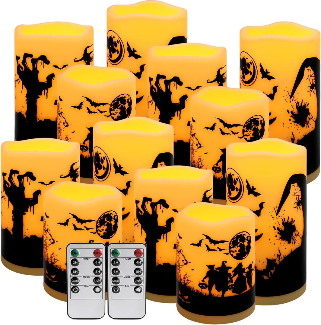 12-Pack Waterproof -Flameless Led CandlesRemote Control and Timer Functions for Halloween and More Decorations3 Sizes