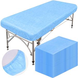 Oudain 50 Pcs Disposable Fitted Sheets with Elastic, Waterproof Oilproof 39 x 87'' Disposable Massage Bed Sheets Covers for Spa Beauty Salon(Blue)