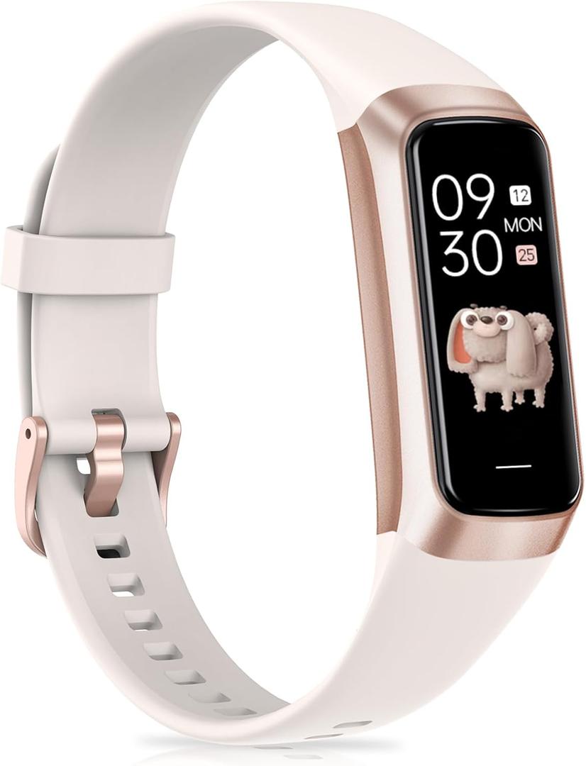 Fitness Tracker with Heart Rate, Sleep Tracking, Pedometer, Step Tracker with 1.1" AMOLED Screen, Waterproof Fitness Watch for Android iPhones Men Women, Beige