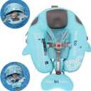 Mambobaby Float with Removable UPF50+ UV Sun Protection Canopy, Infant Pool Float Swimming Float with Tail & Adjustable Safety Seat, Baby Floats for Pool Bathtub (Narwhal Green-K03NGCTLURBKMF01K03), Max For 3-24 months babies