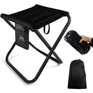 Upgraded Portable Folding Stool, 13 Inch Camping Stool for Adults Fishing Hiking Gardening and Beach with Carry Bag, Hold Up to 450lbs[Black]