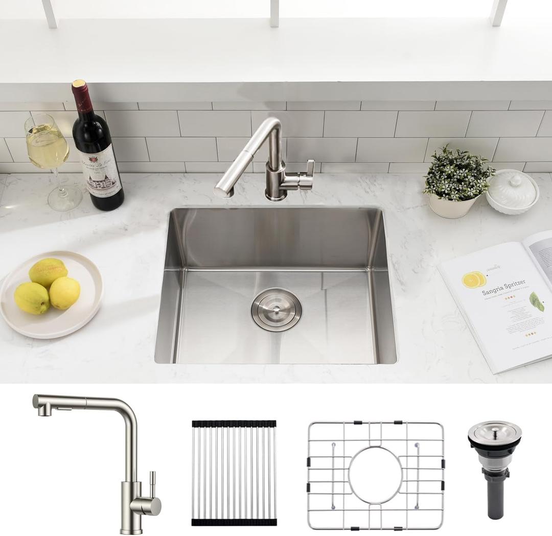 20 Inch Undermount Kitchen Sink with Faucet Combo - SZBAQTM 20"x19"x10" Stainless Steel Single Bowl Kitchen Sink 18 Gauge Handmade Design sink with Pull-Out Faucet 20 Inch Undermount Kitchen Sink with Faucet Combo - SZBAQTM 20"x19"x10" Stainless Steel Single Bowl Kitchen Sink 18 Gauge Handmade Design sink with Pull-Out Faucet