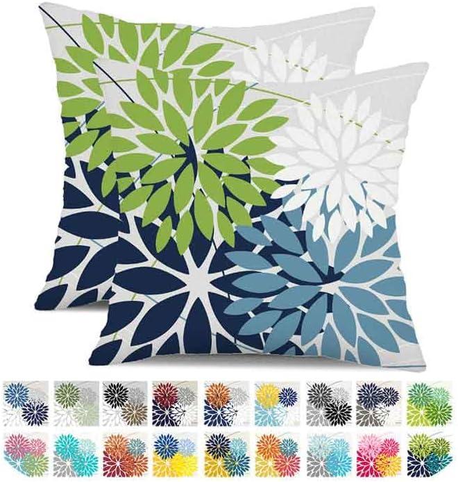 DFXSZ Outdoor Throw Pillow Covers 18x18 Inch Set of 2 Waterproof Spring Summer Geometric Elegant Blue Green Outdoor Pillow Covers for Patio Funiture Garden Couch 158Y18