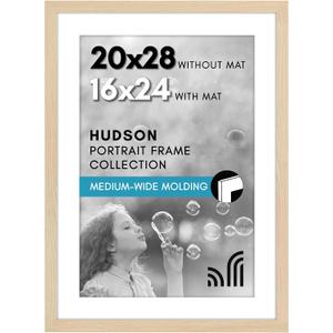 Americanflat 20x28 Picture Frame with Polished Plexiglass - Use as 16x24 Frame with Mat or Display 20x28 Photo Without Mat - Hudson Collection - Wide Picture Frames for Wall Display - Natural Oak