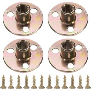 uxcell 4Pcs M10 T-Nuts, Zinc Plated Steel Brad Hole Tee Nut with Screws, 3-Hole Round Base Weld Nuts 17.3mm Height Through Hole Flange Insert Female Thread Plate Nuts, Multicolor