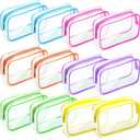 Weewooday 12 Pieces Clear Makeup Bags Cosmetic Storage Bags PVC Zipper Pouches Travel Waterproof Makeup Plastic Case for Women Organizing Toiletries Traveling Bathroom(Medium,Bright Color)