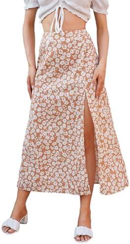 Floerns Women's Boho Floral High Waist Split A Line Midi Skirt XL