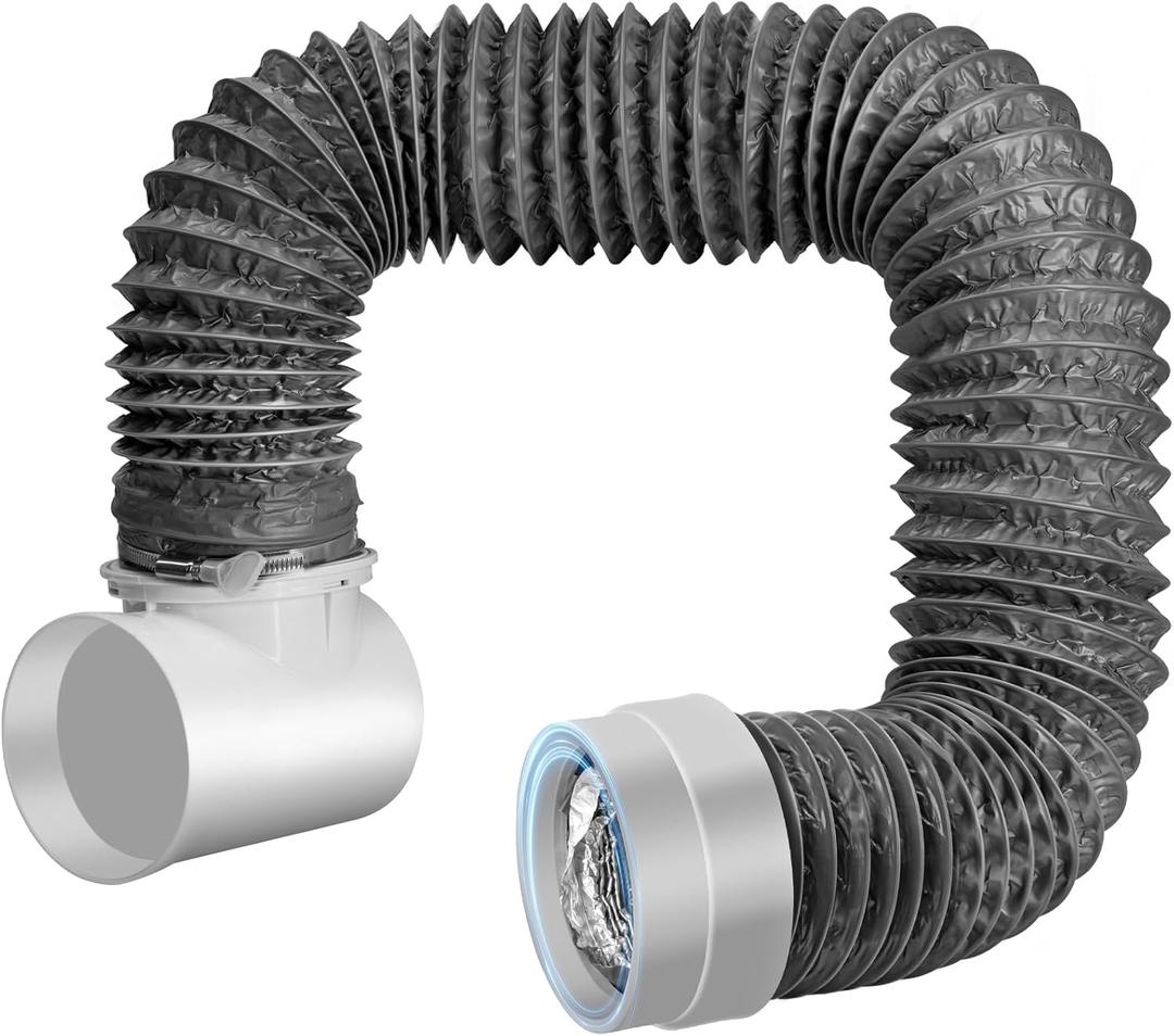Dryer Vent Hose for Tight Space, 90 Degree Dryer Vent Elbow Connector Kit with 6-Layer Flexible Aluminum Duct, Space-Saving 4 Inch Dryer Hose Kit with Elastic Rubber Seal