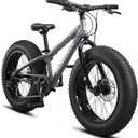 Mongoose Argus ST Fat Tire Mountain Bike for Kids Boys Girls, 20-Inch Wheels, Mechanical Disc Brakes, 10.5-Inch Steel Hardtail Frame, 7-Speed, Grey