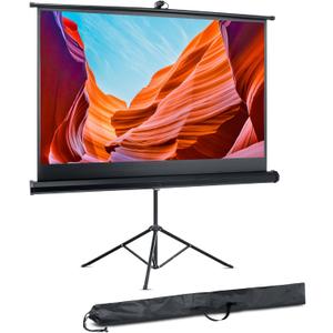 Pyle 60 Inch Portable Projector Screen with Tripod Stand Fold Out Roll Up, HD Premium 16:9 Aspect Ratio, Matte Viewing Surface for Indoor and Outdoor Use, Perfect for Home, Office and Presentations