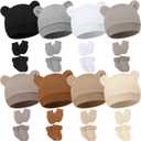 Geyoga 8 Pack Preemie Hats Mittens and Socks Set Cotton No Scratch Mittens Warm Caps Terry Socks for Preemie Baby Nicu Gifts (Black, Gray, White, Linen, Milk Tea, Caramel, Khaki, Apricot)