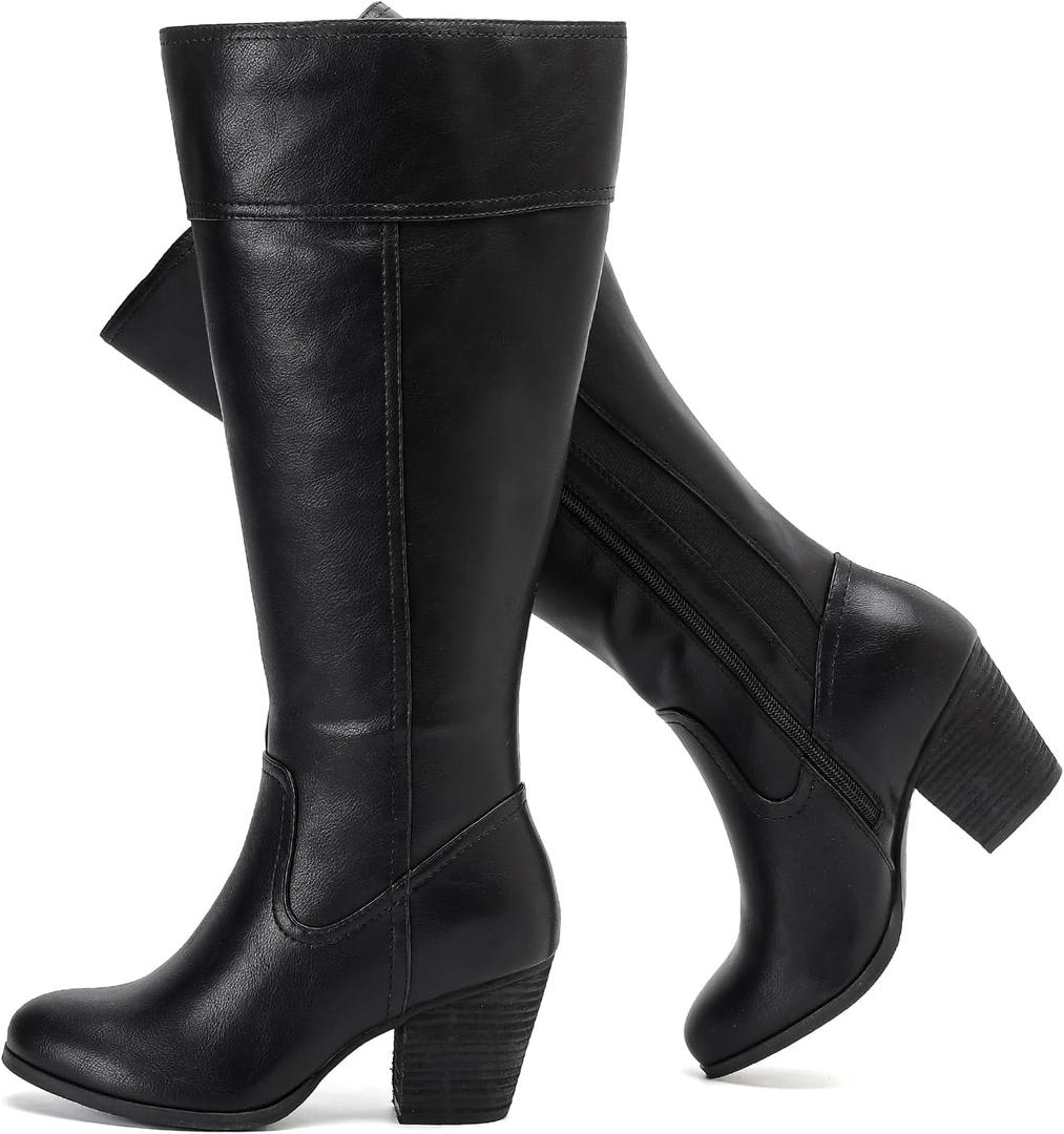 Luoika Women's Extra Wide Calf Knee High Boots, Wide Width Slouchy Knee-High Boots. (Black1201)