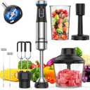 Ganiza Immersion Blender Handheld, 6 in 1 Hand Blender Stainless Steel Blade, 15 Speed Stick Blenders Electric, 800ml Mixing Beaker, 600ml Chopper, Whisk, Frother, Potato Masher (Black)