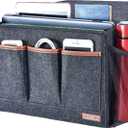 Bedside Caddy, Large Size Storage Organizer with 8 Pockets - Holds Magazines, Remotes, Phone (13.4'' x 18.1'', Dark Grey)
