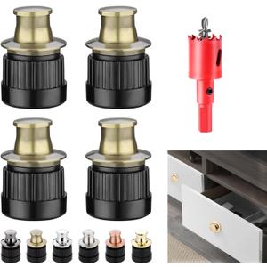 Recessed Drawer Pulls Tatami Handle Invisible Knobs for Furniture and Cabinet (4PCS Blue Bronze with Hole Puncher)