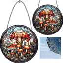 Mushroom Stained Glass Window Hanging, Mushroom Gifts for Women Friends Suncatcher with Metal Chain and Hooks, Sun Catcher Glass Art for Indoor Window Decor