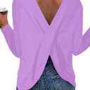 LilyCoco Long Sleeve Open Back Tops for Women Sexy Criss Cross Oversized Tshirts Purple Small (Purple, S)