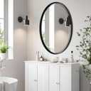 POZINO Oval Beveled Mirror, 24"x36" Bathroom Mirror for Over Sink, Rounded Mirrors for Bathroom, Modern Oblong Vanity Wall Mirror in Premium Stainless Steel Frame Hangs Horizontal Or Vertical