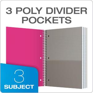 Oxford 3 Subject Notebook, Wirebound, 11" x 9", Assorted Covers (No Color Choice), 150 Sheets, College Ruled, Perforated, Poly Cover (10586)