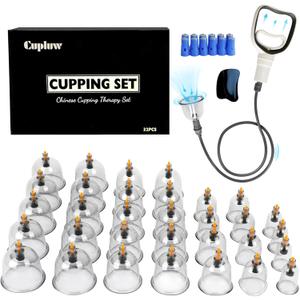 Cupluw Cupping Kit for Massage Therapy - 32 Cups Professional Chinese Cupping Set with Magnetics, Vacuum Cupping Therapy Set for Cellulite Reduction Muscle Pain Relief with Manual Pump